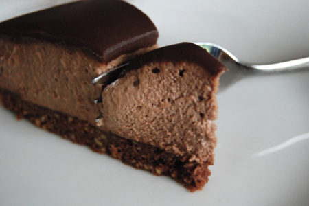 choco hazelnut mousse cake slice